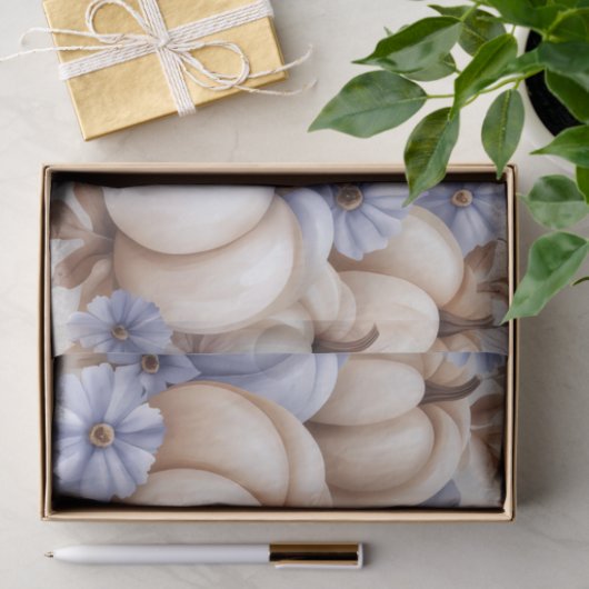 Papier Mousseline Autumn Pumpkins and Flowers Fall Pattern Decoupage (Cadeau)