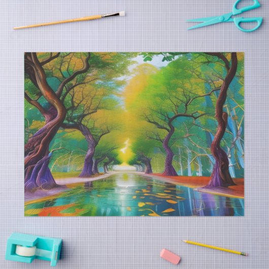 Papier Mousseline Avenue des arbres feuilles d'automne (Artisanat)