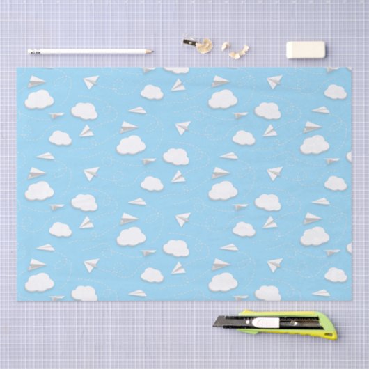 Papier Mousseline avion en papier volant nuages bleus ciel (Artisanat)