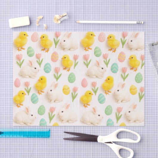 Papier Mousseline  Baby Animals and Easter Eggs Pattern  (Artisanat)