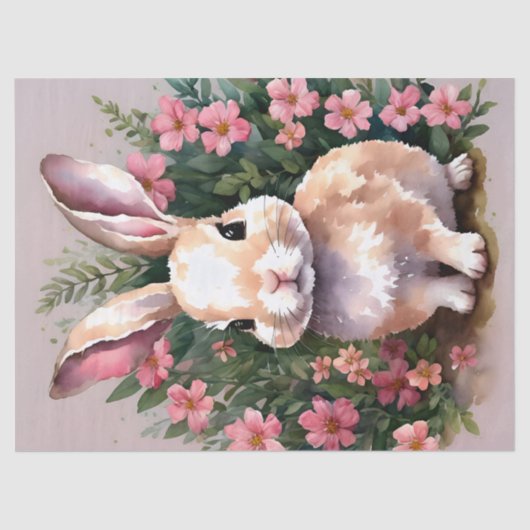 Papier Mousseline Baby Bunny Lapin Fleurs roses roses (Recto)
