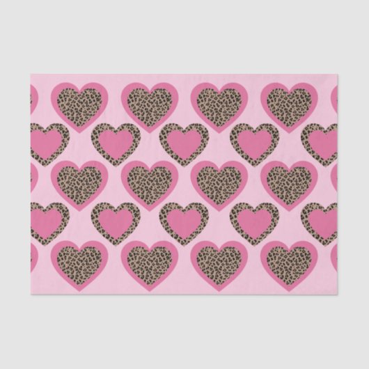 Papier Mousseline Baby Pink Leopard Hearts Party (Recto)