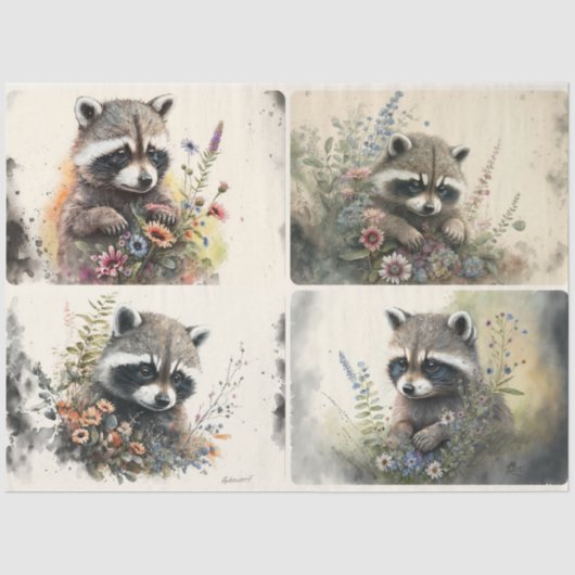 Papier Mousseline Baby Raccoons bois Tissu Papier (Recto)