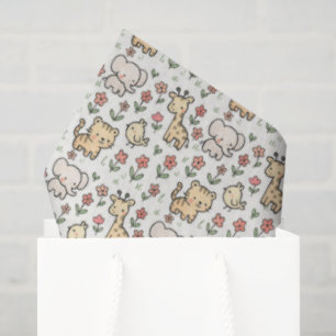 Papier Mousseline Baby Safari Faune Avec Fleurs De Doodle