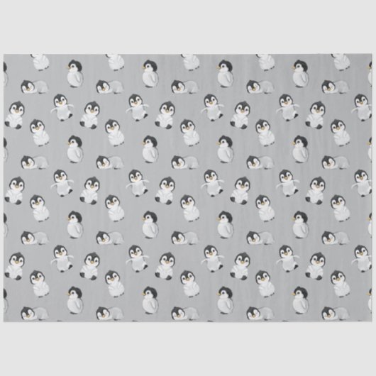 Papier Mousseline Baby shower d'hiver de pingouin gris simple (Recto)