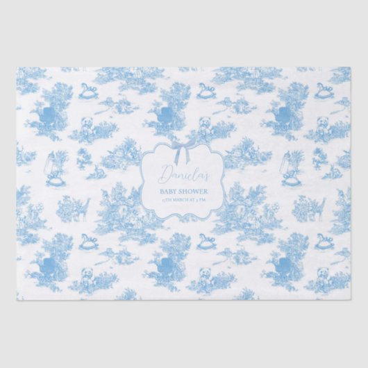 Papier Mousseline Baby shower d'ours bleu bleu français (Recto)