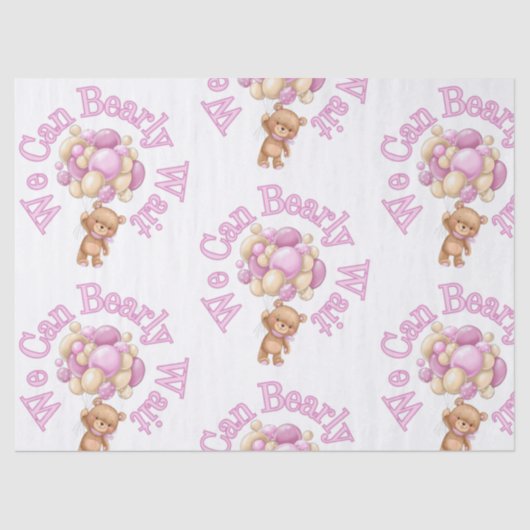 Papier Mousseline Baby shower d'ours rose fille (Recto)