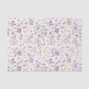 Papier Mousseline Baby Shower Fleurs de Lune et d'Étoile Blanc Viole