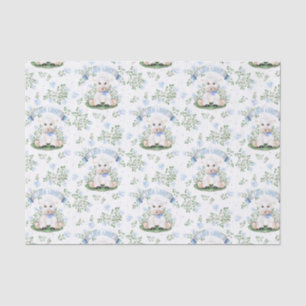 Papier Mousseline Baby shower floral bleu d'agneau