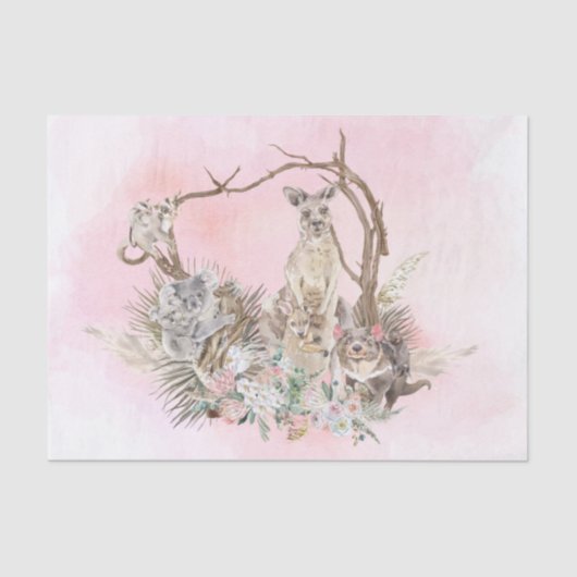 Papier Mousseline Baby shower Mama Australian Animaux rose (Recto)