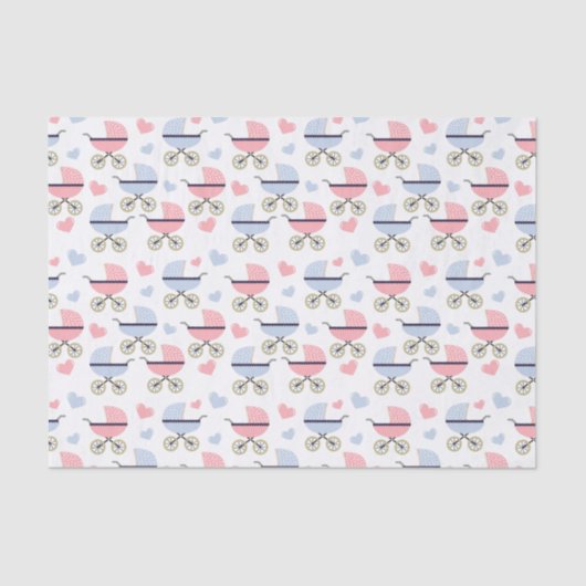 Papier Mousseline Baby shower Motif Pink and Blue Pram (Recto)