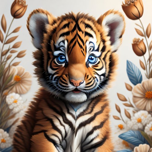 Papier Mousseline Baby tiger in the wildflowers v7