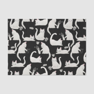 Papier Mousseline Bad Cats Knocking Stuff Over, White Cats on Black