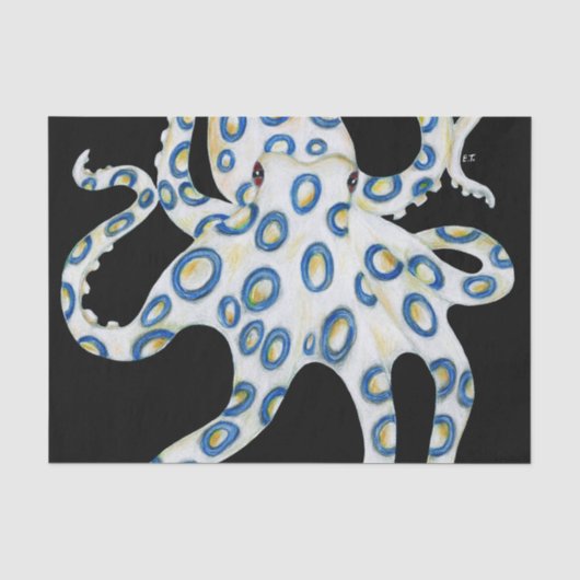 Papier Mousseline Bague bleue Octopus Tentacles noirs (Recto)