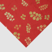 Papier Mousseline Baies de Noël d'or en rouge ~ Papier Tissu (Détail)