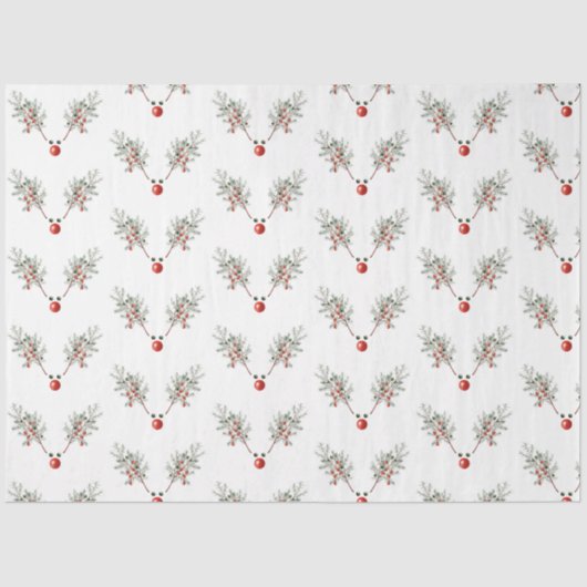 Papier Mousseline Baies de pin à nez rouge Noël (Recto)