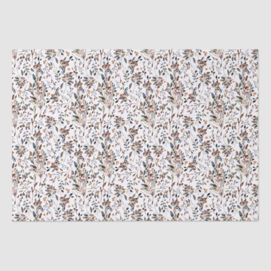 Papier Mousseline Baies Feuilles blanches Aquarelle Élégante Florale (Recto)