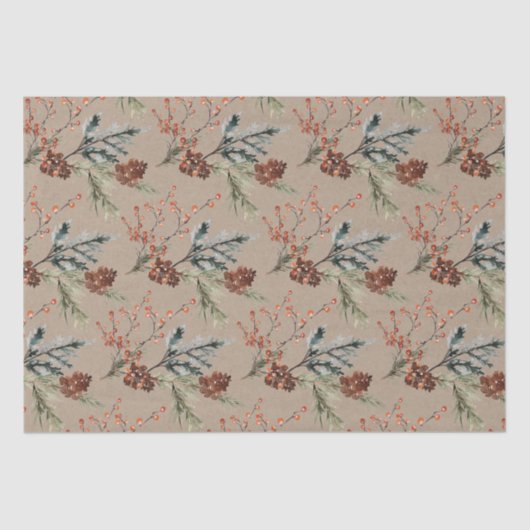 Papier Mousseline Baies Ilex Rustiques Kraft Juniper Pine Cones (Recto)