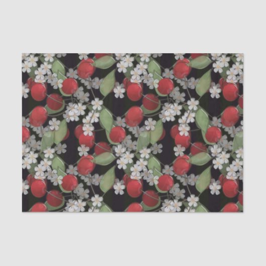 Papier Mousseline Baies rouges, cerise (Recto)