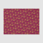 Papier Mousseline Baies rouges et saintes de Noël sur rouge profond (Recto)