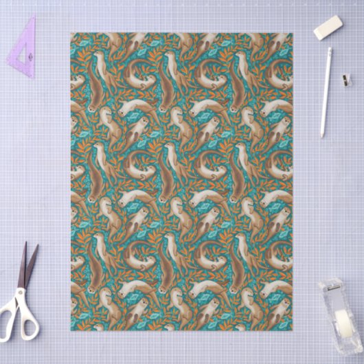 Papier Mousseline Baignade douce en Gouache Turquoise et orange (Artisanat)