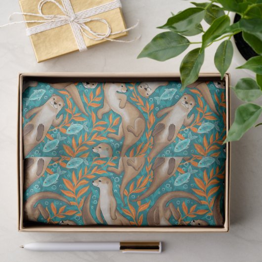 Papier Mousseline Baignade douce en Gouache Turquoise et orange (Cadeau)