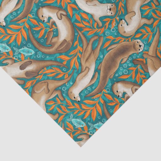 Papier Mousseline Baignade douce en Gouache Turquoise et orange (Détail)