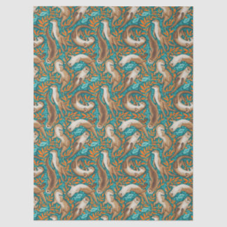 Papier Mousseline Baignade douce en Gouache Turquoise et orange