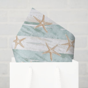 Papier Mousseline Baigneuse Aqua Menthe Étoiles de Mer Rayures Enter