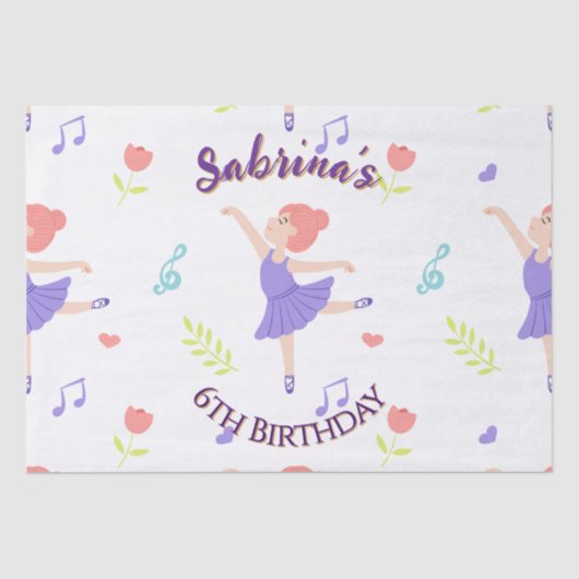 Papier Mousseline Ballerina colorée Motif d'anniversaire des filles (Recto)