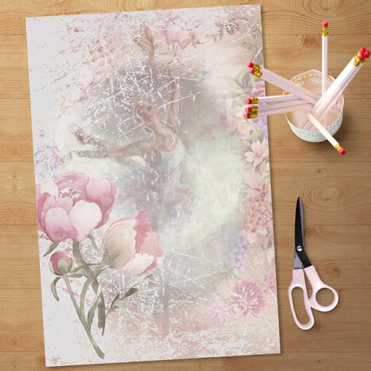 Papier Mousseline Ballerina Dancing Pose Rose Floral Découpage