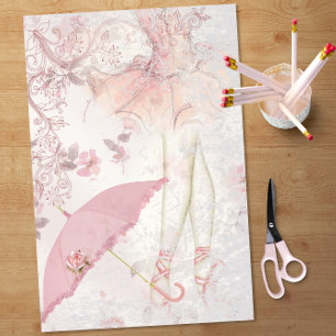 Papier Mousseline Ballerina en Pointe Parasol rose Découpage floral