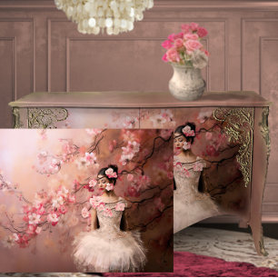 Papier Mousseline Ballerina Pink Blossom Tree Portrait Art
