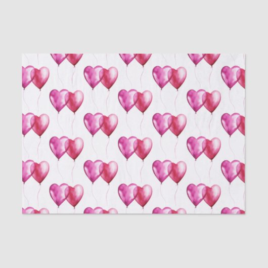 Papier Mousseline Ballons Coeur Rose Blanc Anniversaire (Recto)