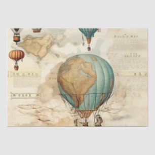 Papier Mousseline Balloon vintage à air chaud dans un paysage serein
