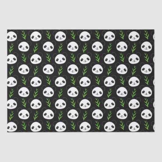 Papier Mousseline Bambou Motif Kawaii Panda En Blanc Noir (Recto)