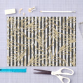 Papier Mousseline Bande blanche noire faux or feuilles tropicaux (Artisanat)