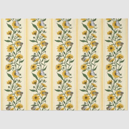 Papier Mousseline Bande florale Sunroot sur blanc cassé (Recto)