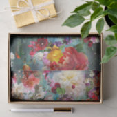 Papier Mousseline Bande florale Turquoise à plusieurs couleurs (Cadeau)