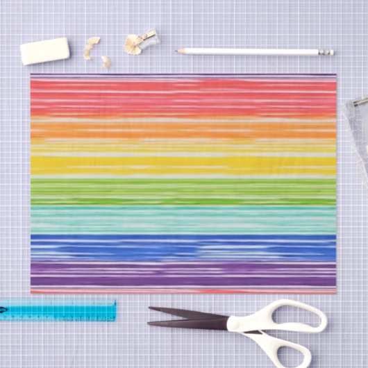 Papier Mousseline Bandes arc-en-ciel inondées (Artisanat)
