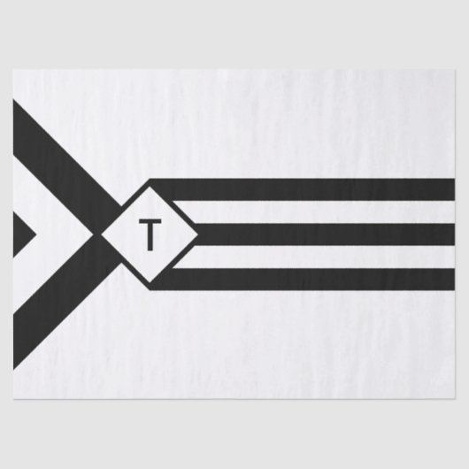 Papier Mousseline Bandes noires et Chevrons avec Monogramme sur blan (Recto)