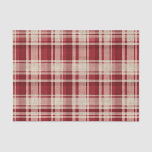 Papier Mousseline Bandes Plaid Crème Rouge (Recto)
