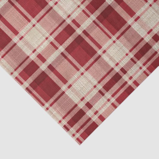 Papier Mousseline Bandes Plaid Crème Rouge (Détail)