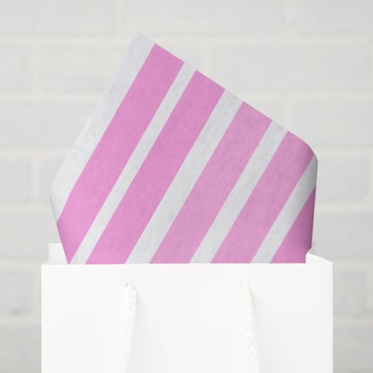 Papier Mousseline Bandes roses et blanches (Sac cadeau)