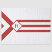 Papier Mousseline Bandes rouges et Chevrons avec Monogramme sur blan (Recto)