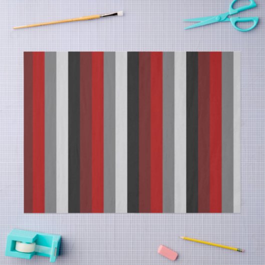 Papier Mousseline Bandes rouges et noires (Artisanat)