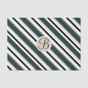 Papier Mousseline Bandes Vertes Noires Kraft Monogramme Lettre Initi