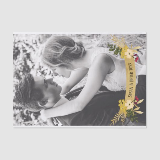 Papier Mousseline Bannière dorée avec superposition de fleurs Ajoute (Recto)