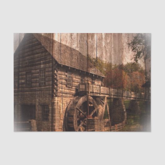 Papier Mousseline Barn Wood farmhouse mill water wheel (Recto)