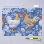 Papier Mousseline Barnyard Chickens and Botanical Pattern  (Artisanat)